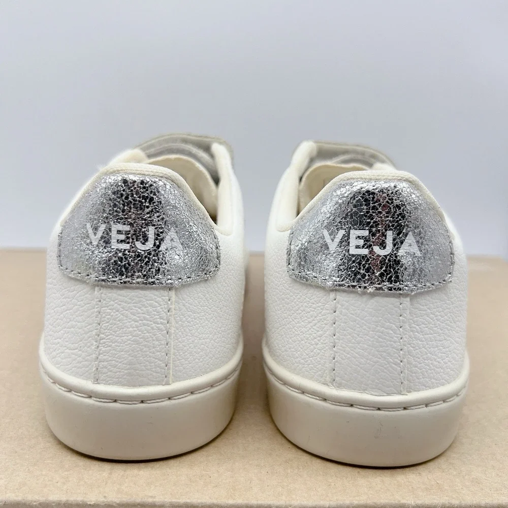 Veja Esplar Chrom White Petale Silver Sneakers Girl's Shoes Pink Leather US 1